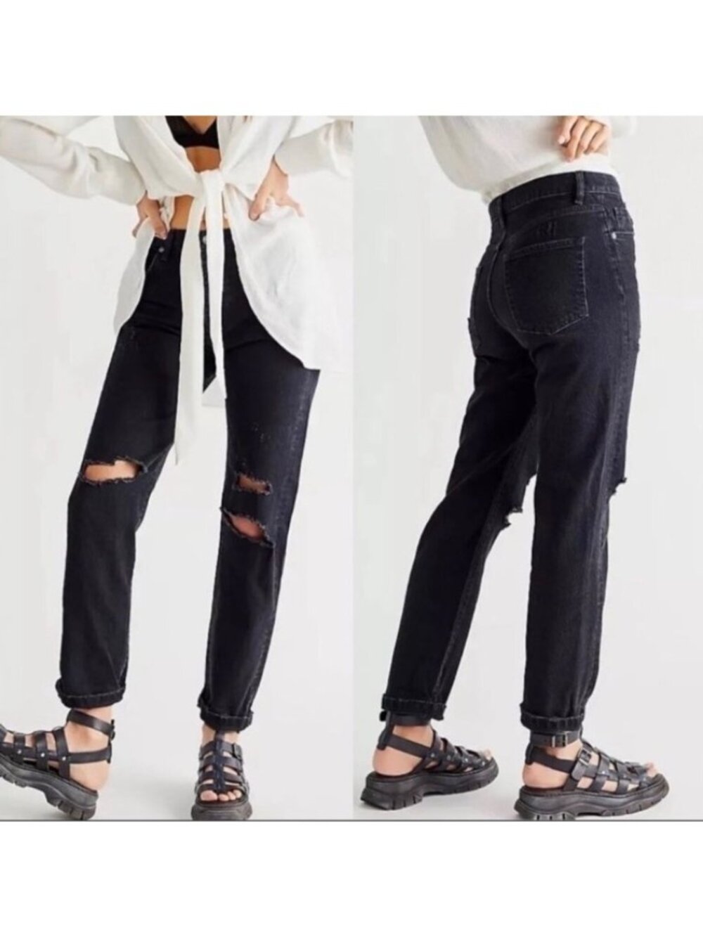 NEW Free People We the Free Bren High-Rise Distressed Boyfriend Relaxed Jeans 26